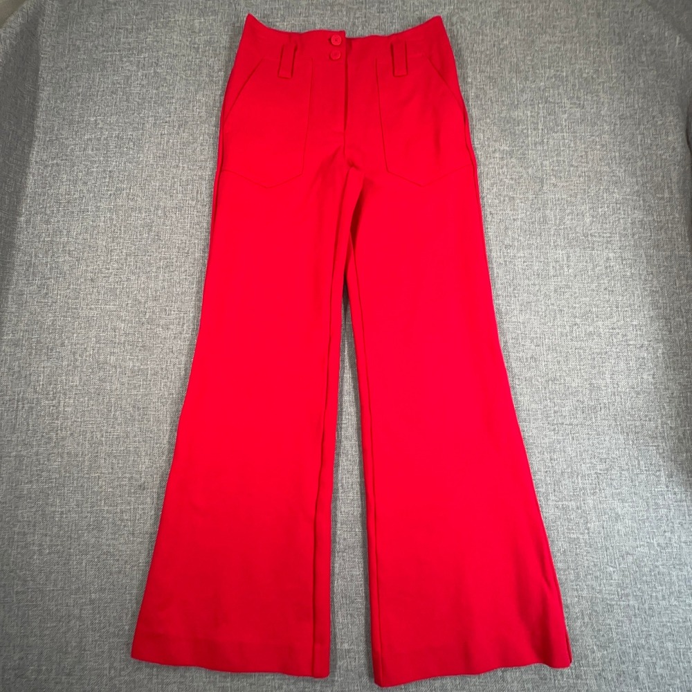 Maeve Anthropologie Naomi Wide-Leg Flare Pants Womens 2 Red High Rise Stretch